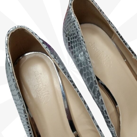 Charlotte Russe Silver Open Toe Faux Snakeskin Platform Stiletto Heels Size 8 - Picture 5 of 7